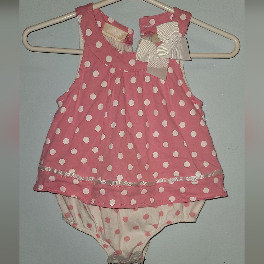 First impressions polka dot dress onesie bodysuit bow ribbon tank top 12 months